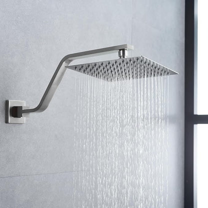 16 Inch S Shape Brushed Nickel Shower Head Arm, Square Wall Mounted Shower Arm and Flange Included