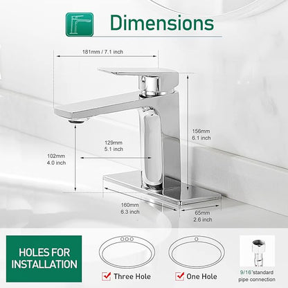 VOTON Chrome Bathroom Faucet One Hole Single Handle Bathroom Sink Faucet Lavatory Faucet with Deck Plate, Lavatory Vanity,Rv Sink