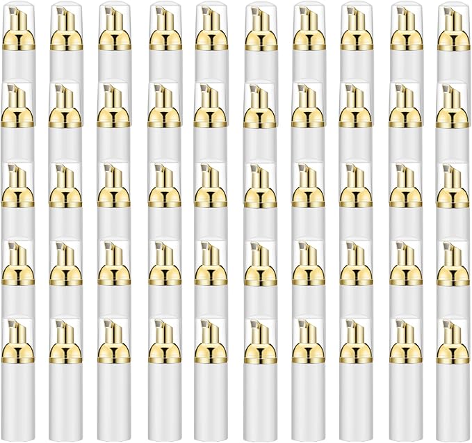 2 Oz Empty Foam Pump Bottle (50 PCS) Travel Foaming Soap Dispenser for Hand Soap, Lash Shampoo Cleanser (White&Gold Pump&Clear Cap)
