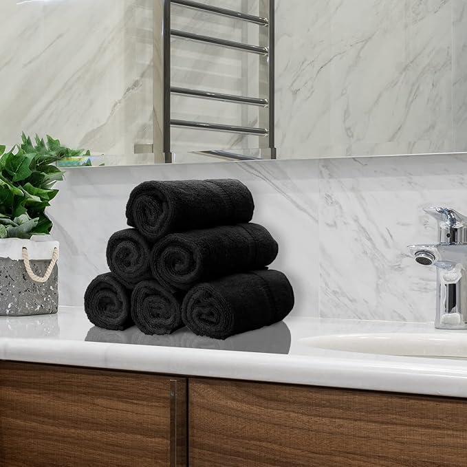 Monogrammed Hand Towel, Personalized Initial Gift, Extra Absorbent 100% Turkish Cotton - Soft Terry Finish - Set of 2 - Gold Block Initial V - Embroidered on Black Towels