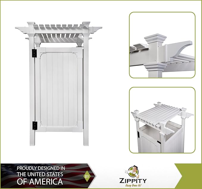 Zippity Outdoor Products Hampton Shower Enclosure - 89"H x 62"W x 47"L White Vinyl Privacy Kit with Door for Pool & Beach, Model ZP19009