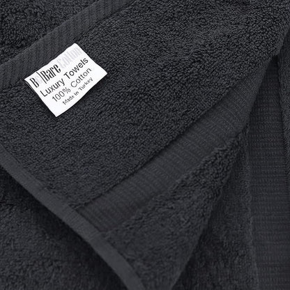 Monogrammed Hand Towel, Personalized Initial Gift, Extra Absorbent 100% Turkish Cotton - Soft Terry Finish - Set of 2 - Gold Block Initial V - Embroidered on Black Towels