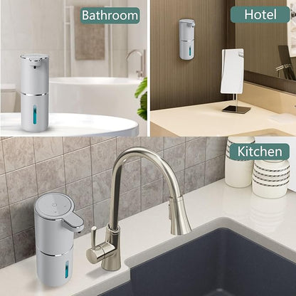 Automatic Soap Dispenser – Touchless Foaming Soap Dispenser 400ml USB Rechargeable Dispenser Electric Wall Mounted 4levels Adjustable Foam Soap Dispenser Pump for Bathroom Kitchen(Silver)