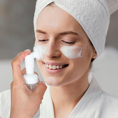 6PCS Foam Bottle with Brush, Empty Foaming Pump Dispenser Small Face Cleanser Empty Bottles with Brush Head Pressure Type for Facial Wash and Gel Cleansing Milk Beater 2oz