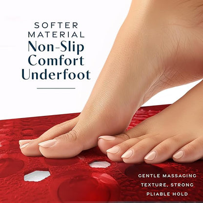 SlipX Solutions Power Grip Bathtub Safety Mat | Precision Grip Technology for Longer, Stronger, & Softer Wet Surface Protection | Clear Red 39"x16"