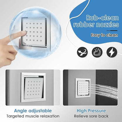 ROVOGO Shower Panel Tower System with Led Lights, Rainfall Waterfall Shower Head, 2 Big Body Jets, Handheld and Tub Spout, Stainless Steel Shower Column Brushed