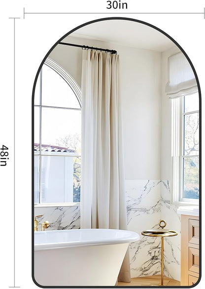 GLASHOM Arched Bathroom Mirror, 30"x48" Black Arched Mirror for Bathroom, Wall Mounted Mirror, Black Vanity Wall Mirror w/Metal Frame for Bedroom, Entryway, Living Room, Vertically Hanging