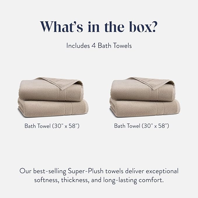 Brooklinen Super-Plush Turkish Cotton Bath Towels - Set of 4 - Cotton, 820 GSM, Highly Absorbent, Machine Washable, Perfect for Home & Bathroom (30" x 58", Driftwood)