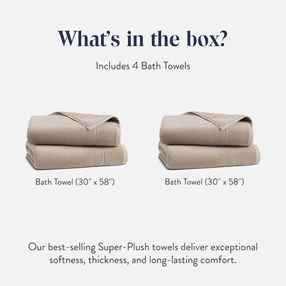 Brooklinen Super-Plush Turkish Cotton Bath Towels - Set of 4 - Cotton, 820 GSM, Highly Absorbent, Machine Washable, Perfect for Home & Bathroom (30" x 58", Driftwood)