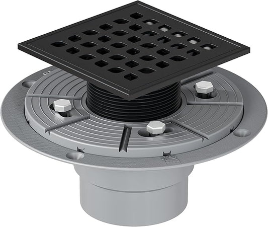 Neodrain Square Shower Drain,4 inch Black Stainless Steel 304 Grate and PVC Drain Body, Grate with Kit Includes Hair Trap/Strainer,Lifting Hook and PVC Drain Base
