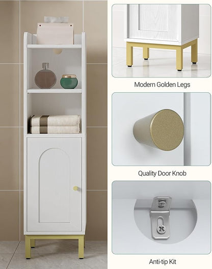 Bathroom Storage Cabinet, Small Corner Floor Cabinet with Door and Shelves, Narrow Toilet Paper Holder, Bathroom Organizer with Adjustable Shelf, for Small Spaces, White BC38213G