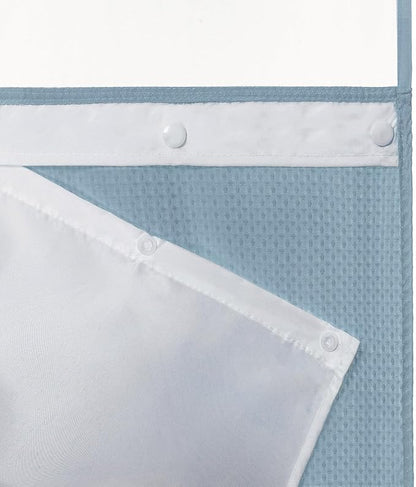 River Dream Heavyweight No Hooks Required Dotted Waffle Weave Shower Curtain with Snap in Liner -Extra Long 71W x 86H,Hotel Grade,Spa Like Bath Curtain,Blue