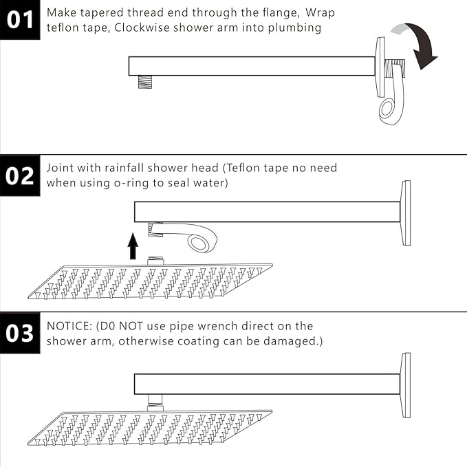 Voolan 15" Round Shower Arm with Flange and Teflon Tape, Extension Shower Head Arm for Bathroom Fixed Shower Head, Solid Stainless Steel, Wall Mounted (Brushed Nickel)