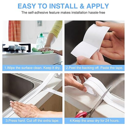 Caulk Tape Bath & Kitchen Self Adhesive Caulking Tape Waterproof, Toilet Caulk Strip Bathtub Sealing Strip Shower Bathroom Tape Sealant, Traditional Caulking Replacement (White, 1.5" x10.5Ft)