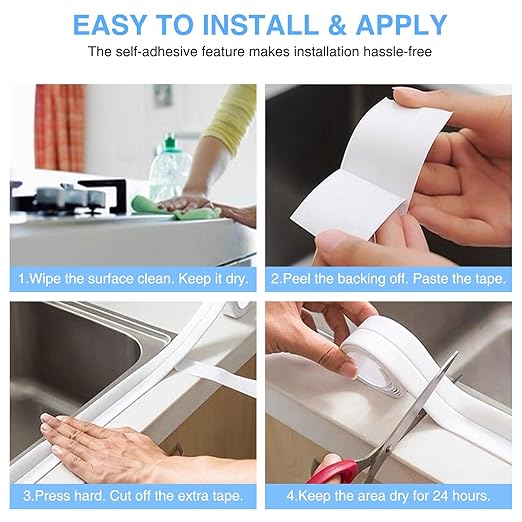 White Caulking Tape for Toilet and Bathtub Self Adhesive, 1.5" x13.5Ft Sealant Caulk Strip Sealing Tape for Bathroom Peel and Stick Floor Shower Wall Tile and Kitchen Edge Protector
