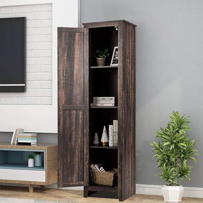 Giantex Tall Storage Cabinet Free Standing Floor Storage Tower with Four Shelves and Single Door, Narrow Cabinet for Bedroom, Living Room, Bathroom 17x16x72 Inch Utility Storage Cabinet (Coffee)