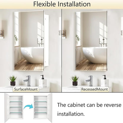 Bathroom Medicine Cabinet with 28x28 in Square Beveled Frameless Mirror,Wall Mounted Mirror Cabinet for Bathroom Toilet Kitchen,Recess or Surface Mount