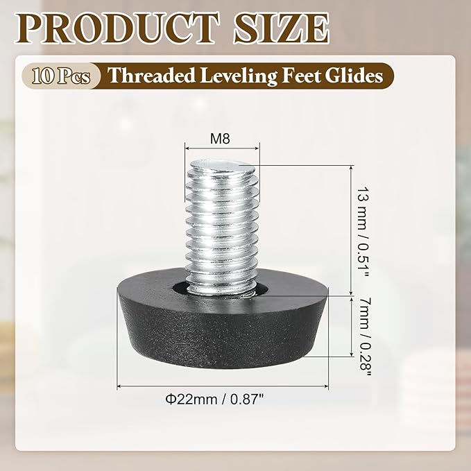 PATIKIL 10 Pcs M8 x 13mm Thread Adjustable Furniture Levelers, Furniture Feet Levelers Screw on Steel Screw in Threaded Leveling Feet Glides for Table Chair Cabinet Patio Legs