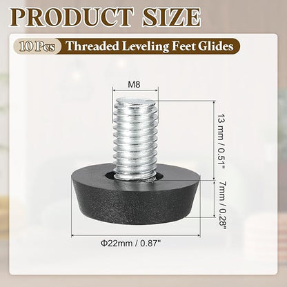 PATIKIL 10 Pcs M8 x 13mm Thread Adjustable Furniture Levelers, Furniture Feet Levelers Screw on Steel Screw in Threaded Leveling Feet Glides for Table Chair Cabinet Patio Legs
