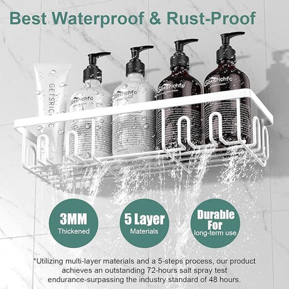 2025 New Adhesive Shower Caddy, Shower Shelves with 16 Hooks, White 2 Pack