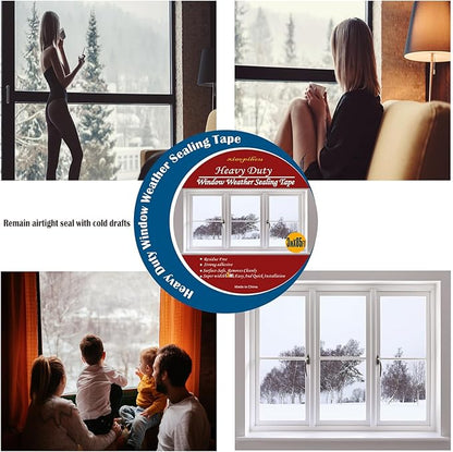 Transparent Window Weather Sealing Tape, 3-Inch x 180FT, Clear Window Draft Isolation Sealing Film Tape-Clear Draft Stopper Adhesive Tape for Doors, Windows and Shower Glass Gaps (3-Inch x 180FT)