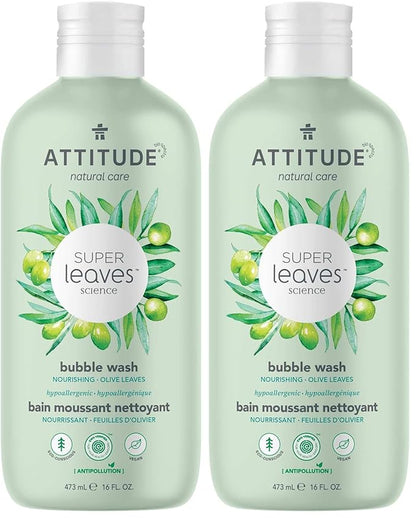 ATTITUDE Bubble Bath, EWG Verified, Plant and Mineral-Based Ingredients, Dermatologically Tested, Vegan and Cruelty-Free Body Care Products, Olive Leaves, 16 Fl Oz (Pack of 2)