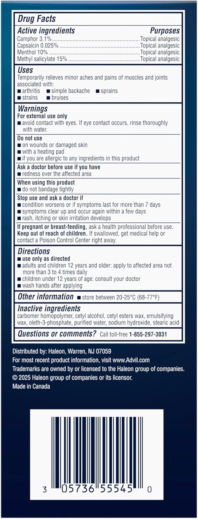 Advil Targeted Relief Pain Relieving Cream with Massage Applicator, Up to 8 Hours of Powerful Relief of Minor Arthritis Pain, Joint Pain, Lower Back Pain and Muscle Pain, 2.5 oz