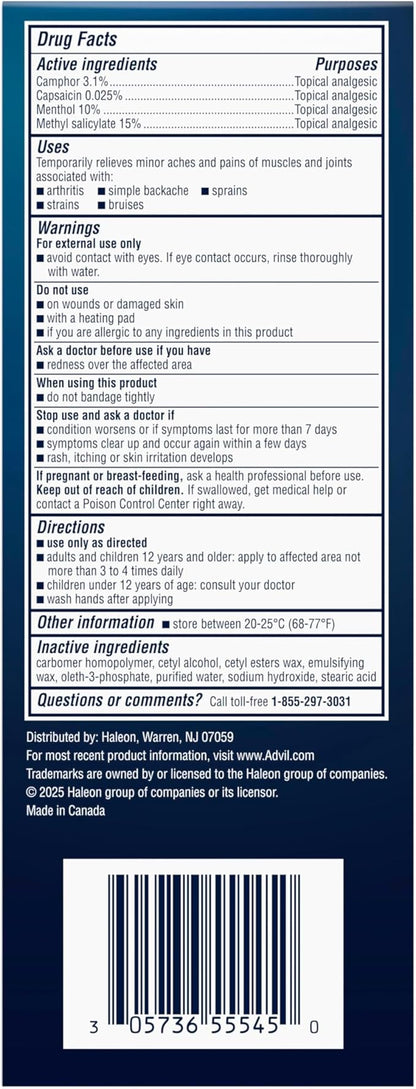 Advil Targeted Relief Pain Relieving Cream with Massage Applicator, Up to 8 Hours of Powerful Relief of Minor Arthritis Pain, Joint Pain, Lower Back Pain and Muscle Pain, 2.5 oz