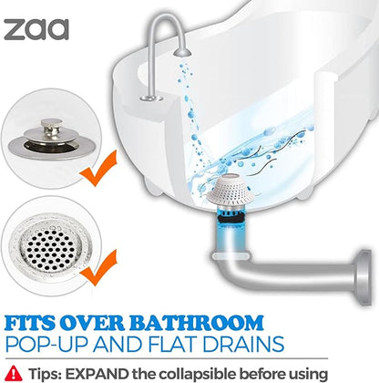 zaa Bathtub Drain Hair Catcher, Silicone Collapsible 1 Pack Drain Protector for Pop-Up and Regular Drains of Shower, Tub, Bathroom, Sink, Snow-White