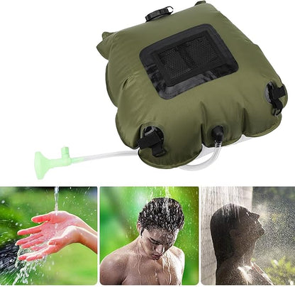 Outdoor Solar Heated Shower Bath Bag, Portable Camping Water Storage Bags with Thermometer, 20L PVC Foldable Shower Bag for Hiking Travel Beach Swimming, Includes Hose Nozzle and M