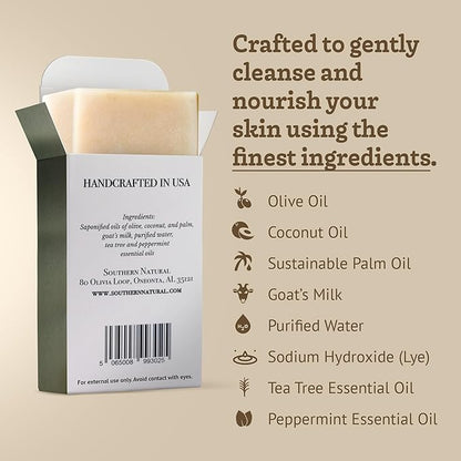 Southern Natural Goat Milk Soap Bar (3 Pack - Tea Tree Peppermint) For Dry, Sensitive Skin. Natural Handmade Soap For Men, Women and Kids. Great For Face & Body.