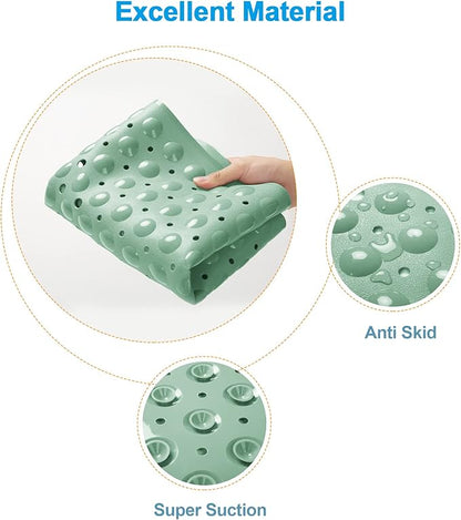 AmazerBath Shower Mat Non Slip 40 x 16 Inches, Shower Stall Mats with Suction Cups and Drain Holes, Non Slip Bath Mat for Tub for Elderly & Kids, Mint Green