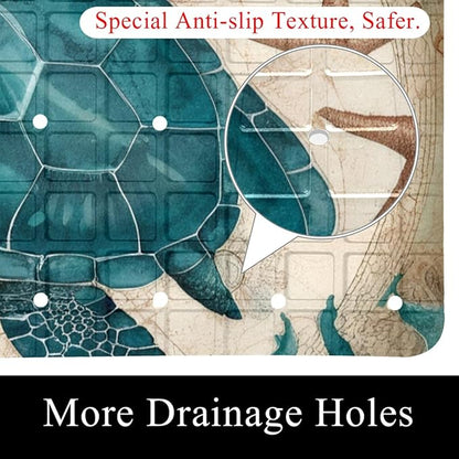 Bath Tub and Shower Mats, Non Slip Bathmat with Drain Holes and Suction Cups for Bathroom Floor, 15.1 x 26.8 Inch (Art Marine Sea Turtle Starfish Vintage Map)