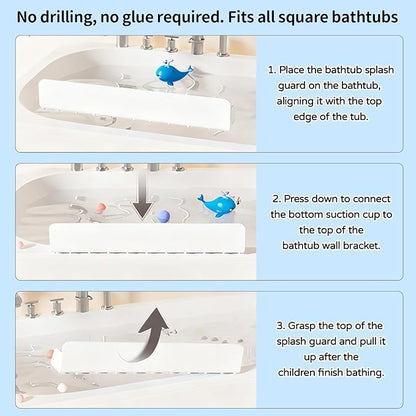 Splash Guard for Bathtub, Bathtub Splash Guard with 11 Suction, Tub Splash Guard Kids Cups Foldable, Effectively Prevents Water Splashes, Keeping Your Bathroom Dry, 2.62-FT (Greyish-White)
