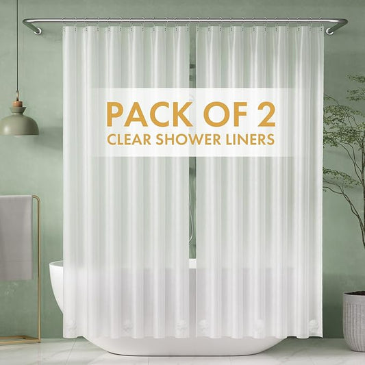 AmazerBath 2 Pack Thin Shower Curtain Liners, 72 x 78 Inches PEVA 3G Shower Curtains with Stones and 12 Grommet Holes, Waterproof Thin Plastic Liners- Frosted