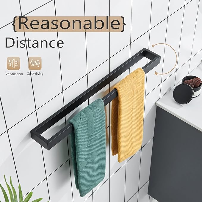 KOKOSIRI Towel Bar Matte Black Bath Towel Holder 20-Inch Kitchen Rack Stainless Steel for Bathroom Hardware Wall Mounted, 1 Pack B4008BK-L20