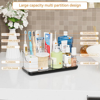 Yieach Mens Bathroom Organizer and Storage,Black Bathroom Sink Caddy Countertop,Large 7 Slot Vanity Bathroom Toiletry Organizers and Toothbrush Holders for Toothpaste,Electric Tooth Brush Organizer