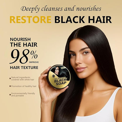 Black Hair Soap Bar with Bamboo Charcoal & Herbal Extracts - Natural Solution for Youthful Hair ﻿