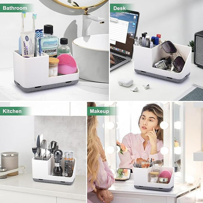 Toothbrush Holders for Bathrooms, Kids Electric Toothbrush and Toothpaste Holder with Drainage, Tooth Brush Holder for Bathroom Countertop Organizer (Grey)