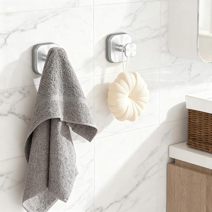 Shower Hooks for Inside Shower,Reusable Suction Cup Hooks for Glass Window,Mirror,Removable Towel Hooks for Bathroom,4 Pack(Silver)