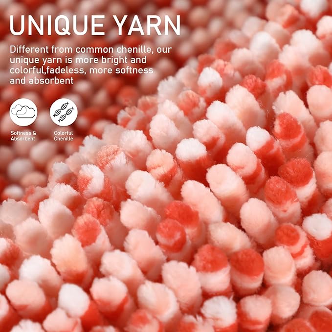 Yimobra Luxury Bathroom Rugs, 47x24, Extra Soft Chenille Mats for Bathroom Non Slip, Fluffy Long Matts for Tub, Plush Shaggy Carpet Runner, Water Absorbent, Machine Washable, Orange & Pink