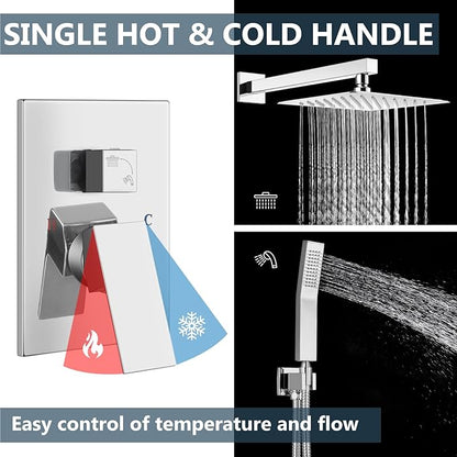 Aolemi Shower Faucet Set Rain Shower System with Handheld Spray Bathroom Shower Combo Rough-in Valve and Shower Trim Kit Included Polish Chrome 8 Inch Wall Mount Shower Head