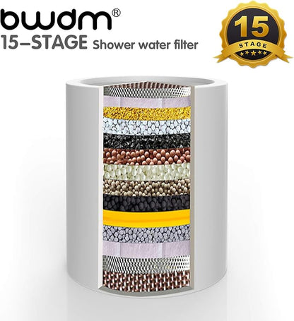 15 Stage Shower Filter Cartridge,High output Universal replacement filter cartridge, Remove Chlorine Heavy Metals and Other Sediments, VitaminC Water Softener Reduces Dry Itchy Skin Dandruff BWDM(4X)