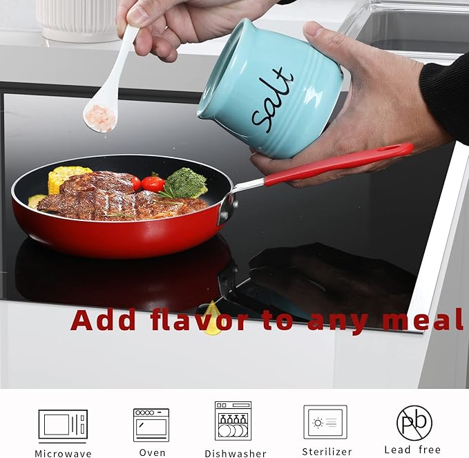 ONTUBE Ceramic Salt Bowl with Lid and Spoon 12oz (Turquoise)