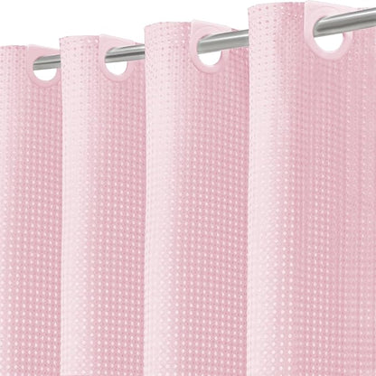Inhousolu No Hook Waffle Weave Shower Curtain with Removable Snap in Fabric Liner Set for Bathroom, 230 GSM Heavy Duty Weighted Hem, Water Repellent Washable Bath Curtains, 72 x 72 Inch, Pink