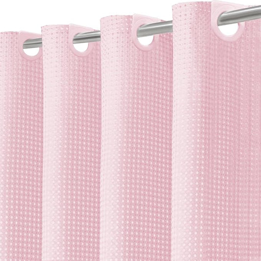 Inhousolu No Hook Waffle Weave Shower Curtain with Removable Snap in Fabric Liner Set for Bathroom, 230 GSM Heavy Duty Weighted Hem, Water Repellent Washable Bath Curtains, 72 x 72 Inch, Pink