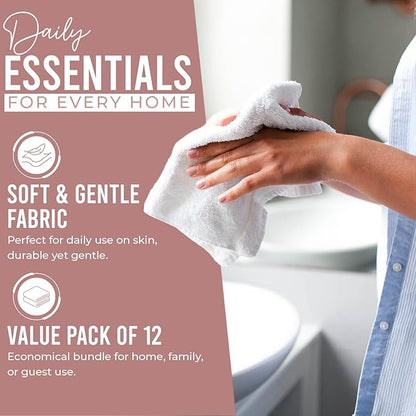 DAN RIVER 12 Pack Wash Cloths for Showering [12x12] - 100% Cotton Washcloths Premium Quality Flannel Face Cloths for Bathroom, Highly Absorbent and Soft Feel Wash Clothes, Dusty Pink