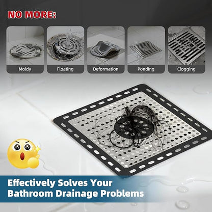 Hibbent Upgraded Shower Drain Hair Catcher, Shower Drain Cover for Bathroom Floor 6" Drain, Anti-Clogging Bathtub Drain Strainer, Stainless Steel Kitchen Sink Drain Strainer with Handle, Black