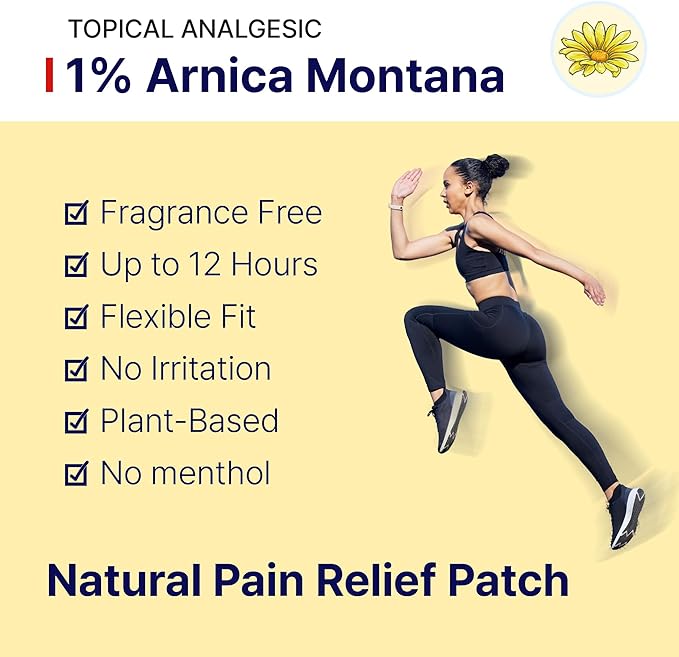 Arnica Hydrogel Pain Relief Patches | Natural Relief for Muscle, Joint, Bruises & Swelling | Flexible, Non-Greasy & Long-Lasting | Great for Back, Knee & Neck Pain (3.9"x4.7", 10, Count)