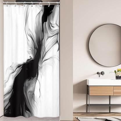 Cinbloo Small Stall Narrow RV Shower Curtain 36Wx72H Black and White Marble Abstract Modern Ombre Grey Grey Bathroom Curtain Set Minimalist Chic Simple Cool Neutral Bath Bathroom Accessories Decor
